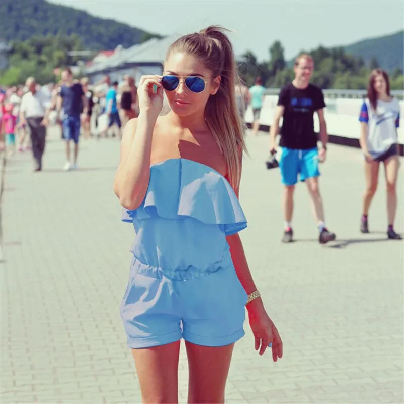 2024 Female Rompers Playsuits Summer Casual Sexy Hot Girl Strapless Jumpsuit, Sleeveless Women's Top for Outer Wear