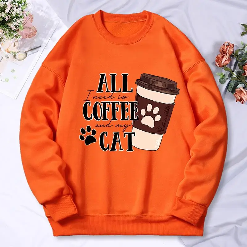 All Coffee Cat Print Hoody Womens Autumn Warm Comfortable Sweatshirt Simple Oversize Hoodie Street Casual Versatile Top Female