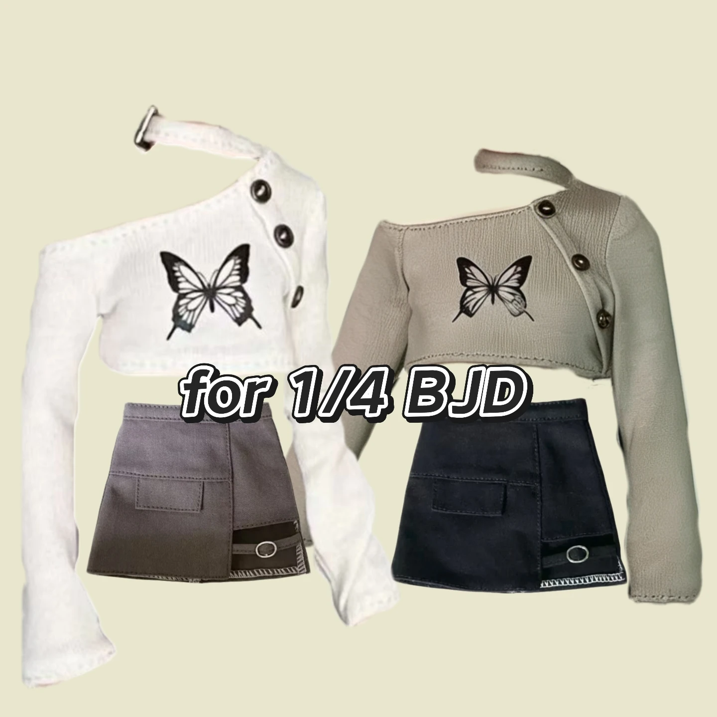 BJD (1/4 BJD Doll Clothes) Baby Clothes Off-The-Shoulder Butterfly Halter Top Neck Blouse Off-Leg Skirt Short Leg Skirt