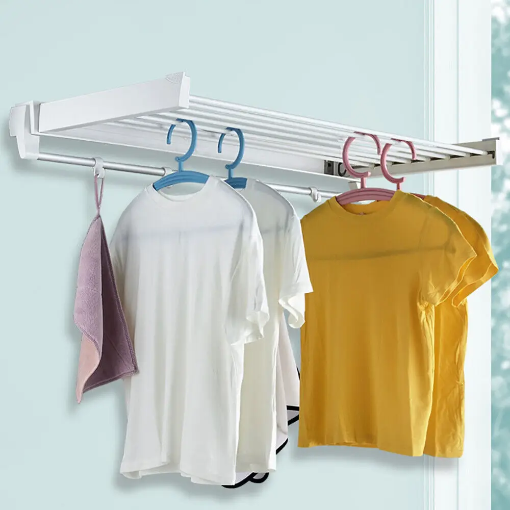 Collapsible Wall Mounted Hanger 7 Drying Rods Clothes Drying Rack For Laundry Room Bathrooms