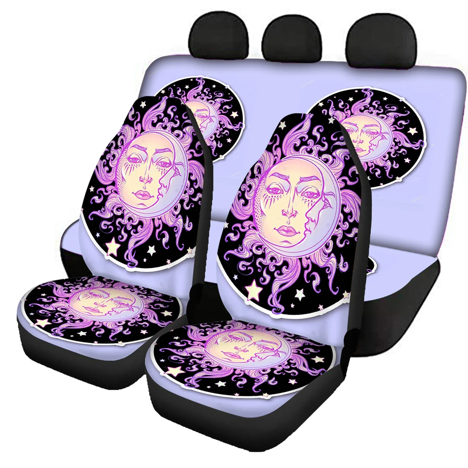 

Винтажные автомобильные аксессуары с узором «Солнце и Луна», крючок из нержавеющей стали, удобный материал, комплект автомобильных чехлов на переднее и заднее сиденье, новая мода