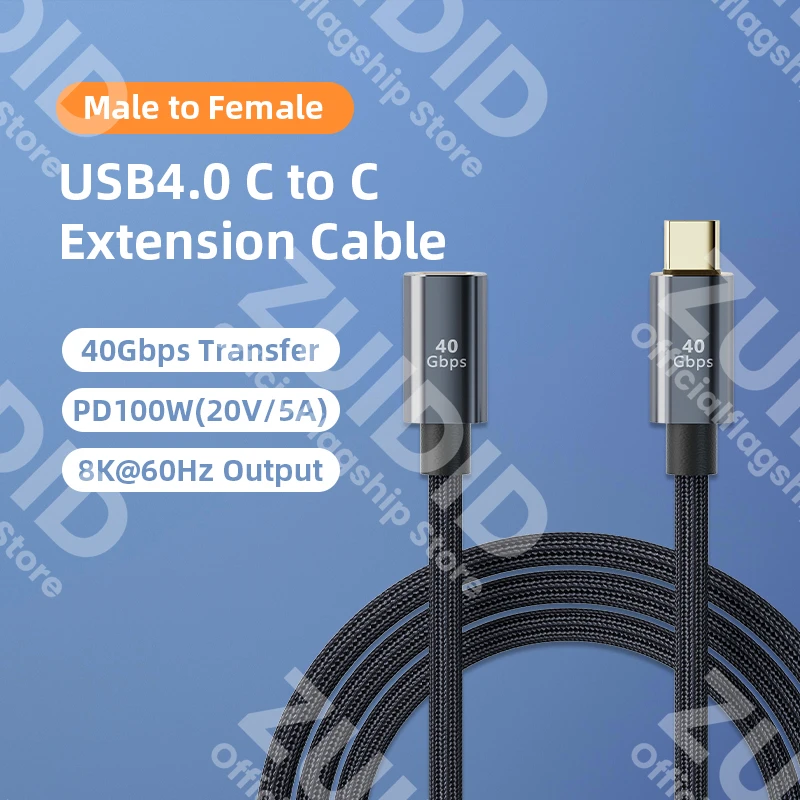 USB4.0 40Gbps Thunderbolt 3 Extension Cable USB Type C to Type C PD 100W 5A Fast Charging Cable 8K@60Hz Cable For Macbook Pro