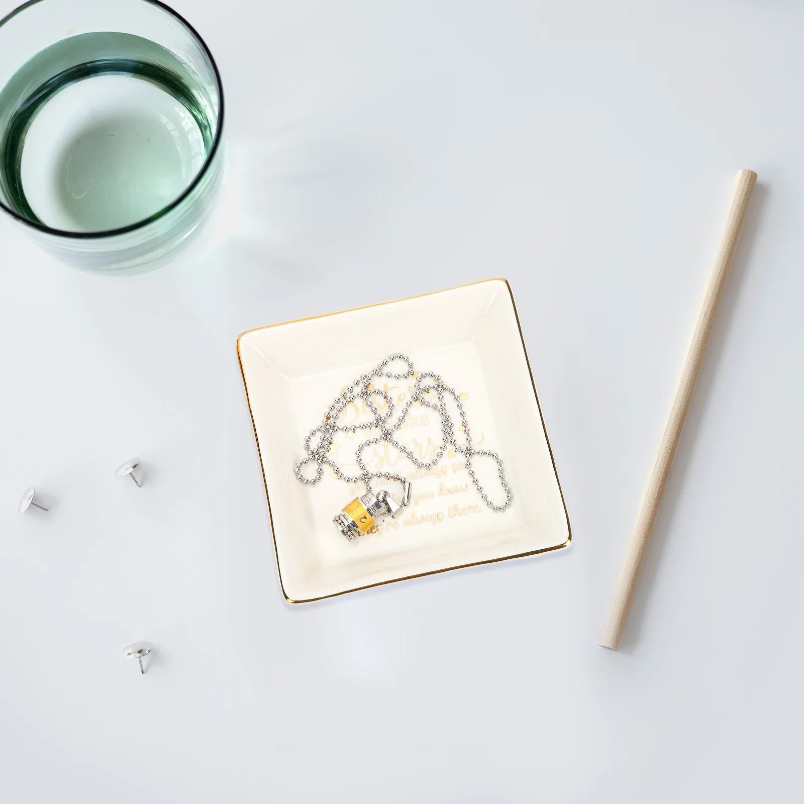 

Ceramic Square Jewelry Tray Gold Rim Trinket Dish for Ring Earring Necklace Storage Decorative Organizer Birthday Gift for Women