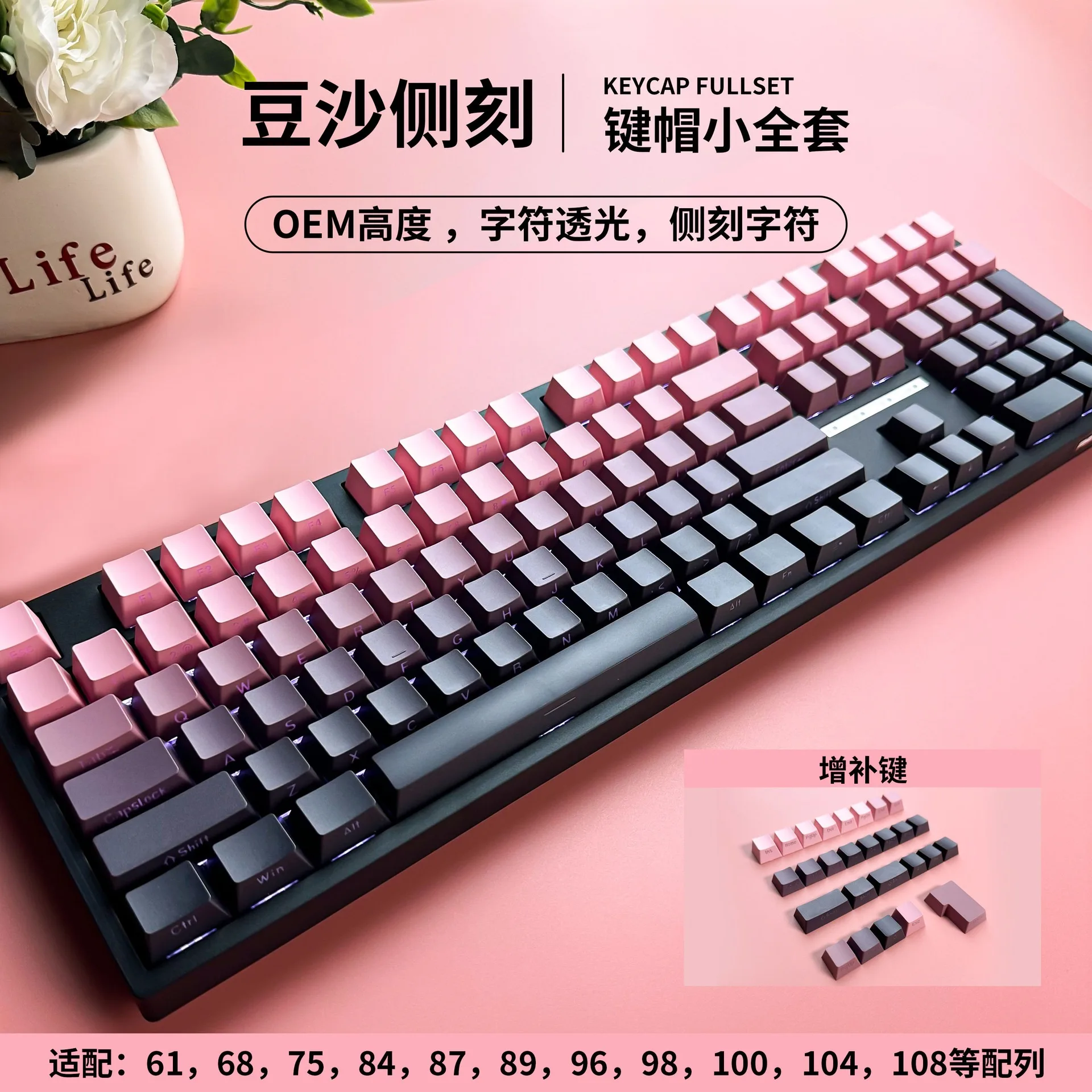 

Gradient Shine Through Side Printed Keycaps OEM Profile PBT Double Shot Keycap For Cherry MX Switch Gaming Mechanic Keyboards