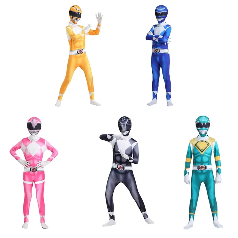 NEW Kids Mighty Morphin Powerzentai Costume Boys Mystic Force Red Rangers Party Samurai Cosplay Carnival Halloween Suit Jumpsuit