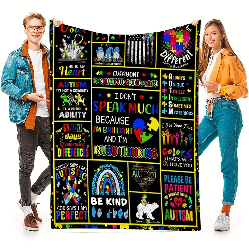 

Autism Awareness Fleece Blanket - 39in x 60in (100cm x 150cm) - Contemporary Style, Machine Washable, Printed Design, Reversible