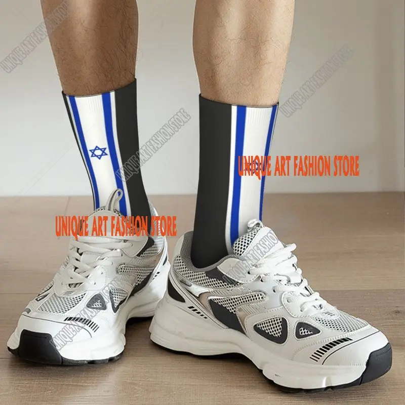 Fun Men's Israel Stripe Flag Dress Socks Unisex Warm Comfortable 3D Printed Patriotic Crew Socks