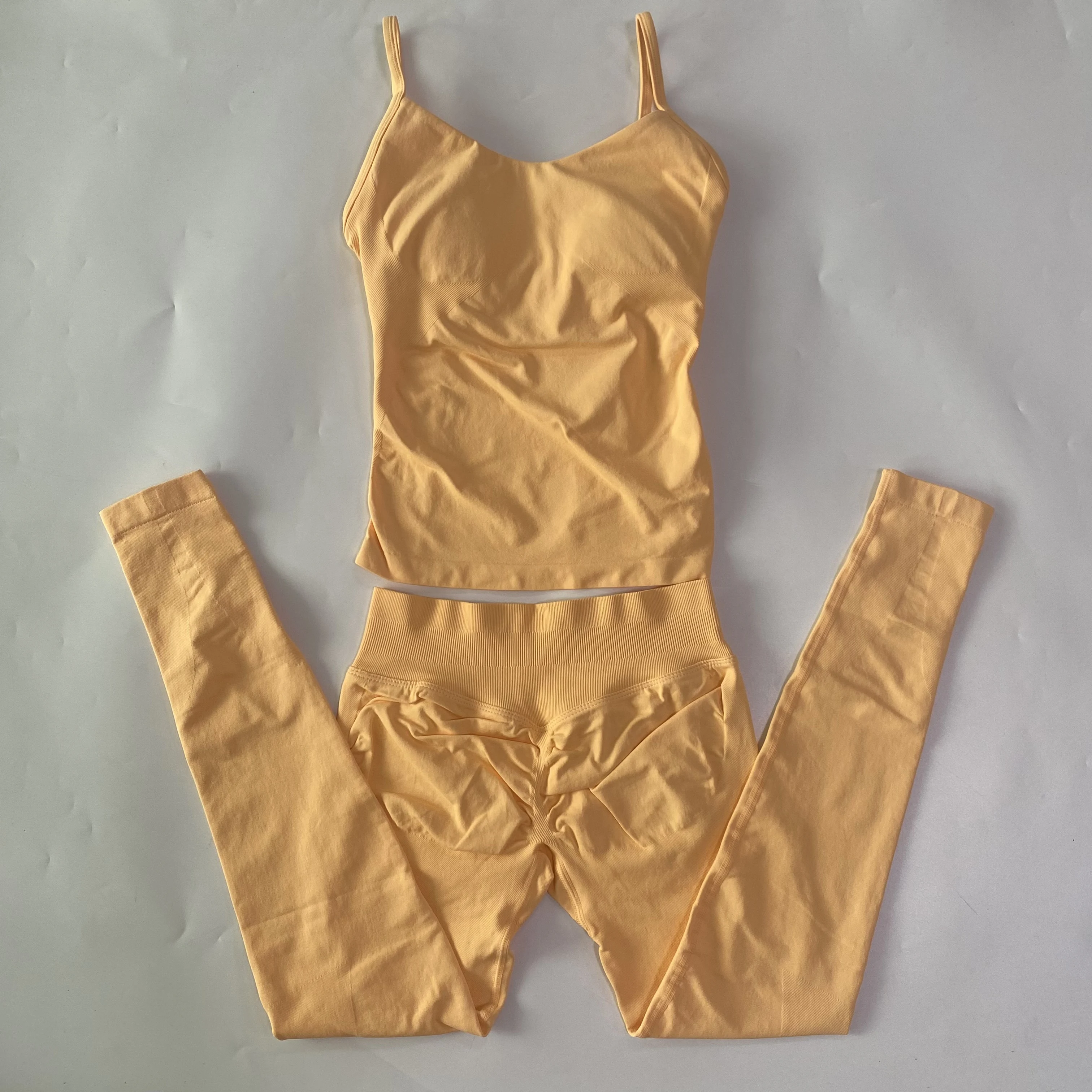 2-teiliges Fitness-Set, Oberteil mit Rundhalsausschnitt, nahtloses Yoga-Set, Fitness-Leggings-Set, Damen-Workout-Set, Sportbekleidung, Fitnesskleidung, Trainingsanzug – Detail 18