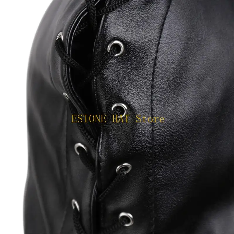 49MF Da PU Mũ trùm đầu đeo mặt nạ màu đen dành cho người lớn Trò chơi tiệc tùng Trang phục toàn đầu dành cho nữ