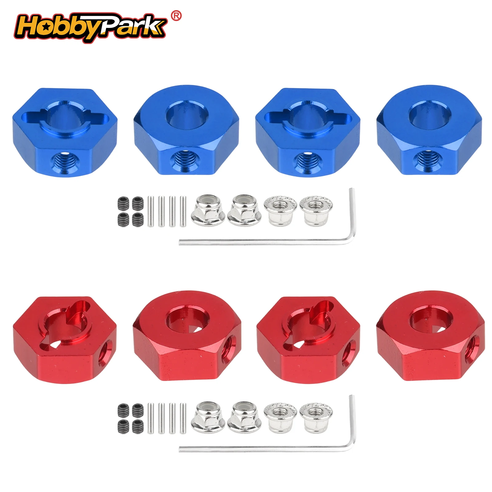 Комплект для модернизации HobbyPark: 12-мм шестигранные ступицы колес, адаптеры для осей с отверстием 5 мм и стопорные гайки M4 для радиоуправляемых грузовиков и багги масштаба 1/10