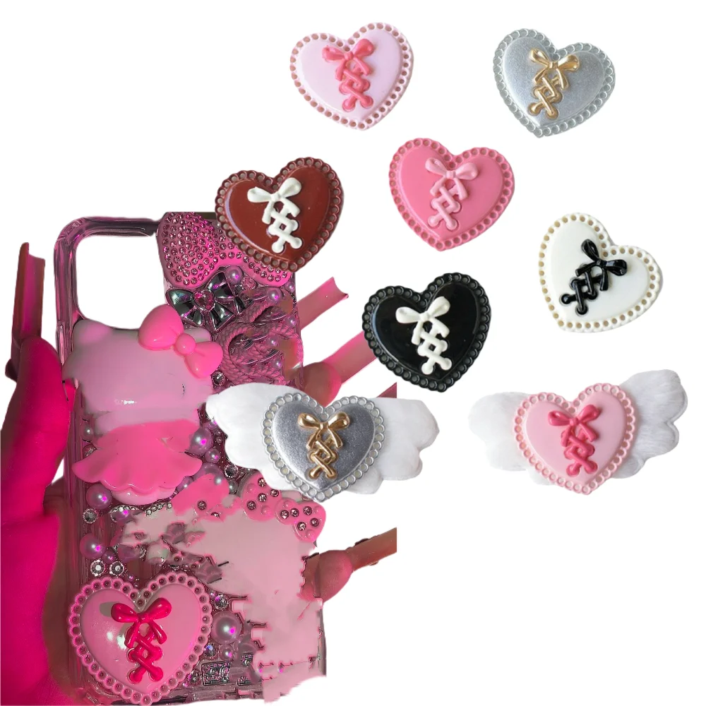 5Pcs 3D Kawaii Y2K Pink Binding Bow Heart Star Decoration Charms Junk Phone Case Storage Box Flatback Resin Accessory Diy Crafts