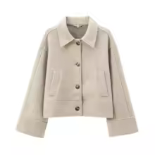 Loose Lapel Felt Jacket Autumn New Style Women's Coat Open-Ended Collar Outerwear Comfortable Fit Short Length by SAW