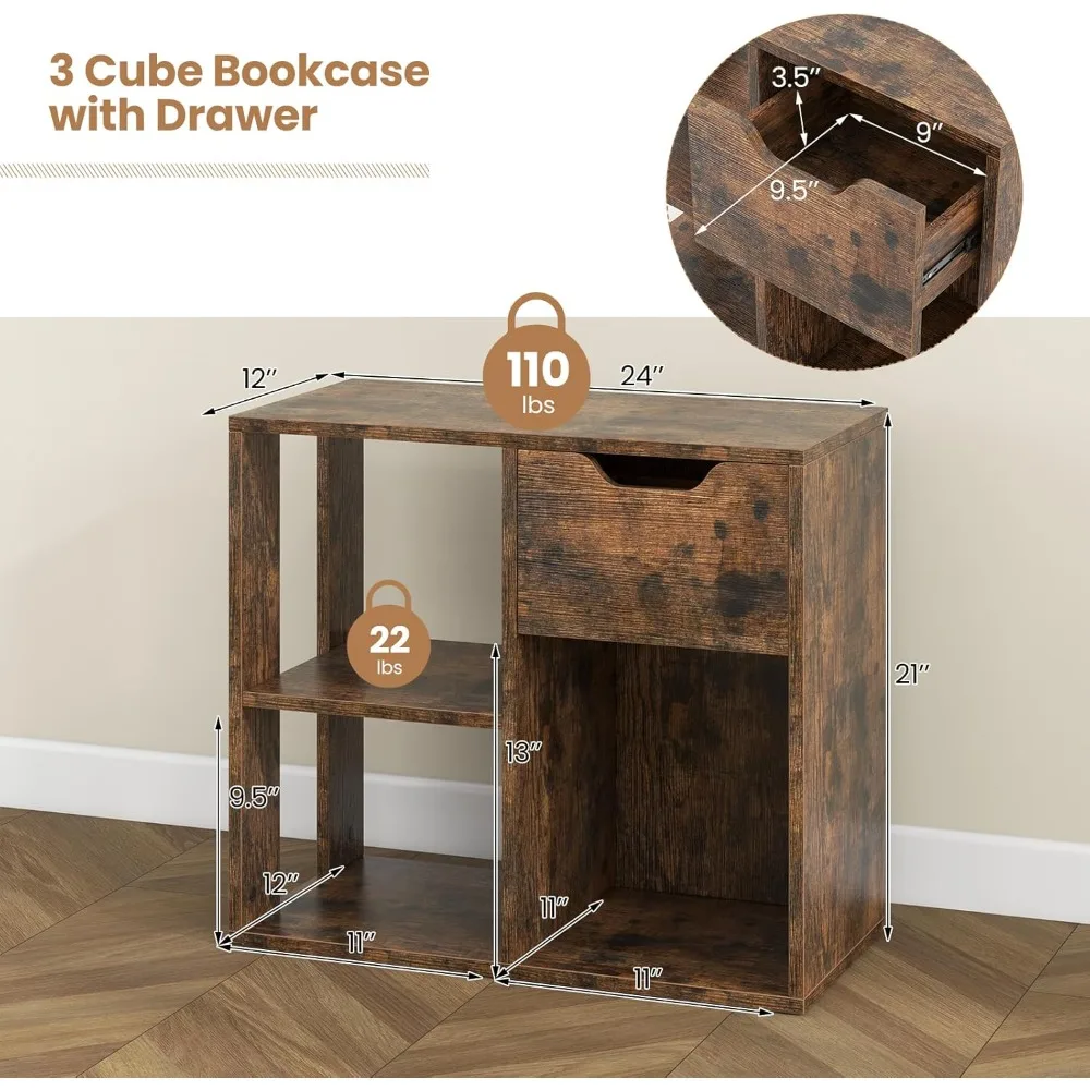 مجموعة أرفف كتب حديثة مكونة من 3 مكعبات، رفوف مفتوحة من طبقتين، منظم تخزين قائم بذاته للعرض المنزلي