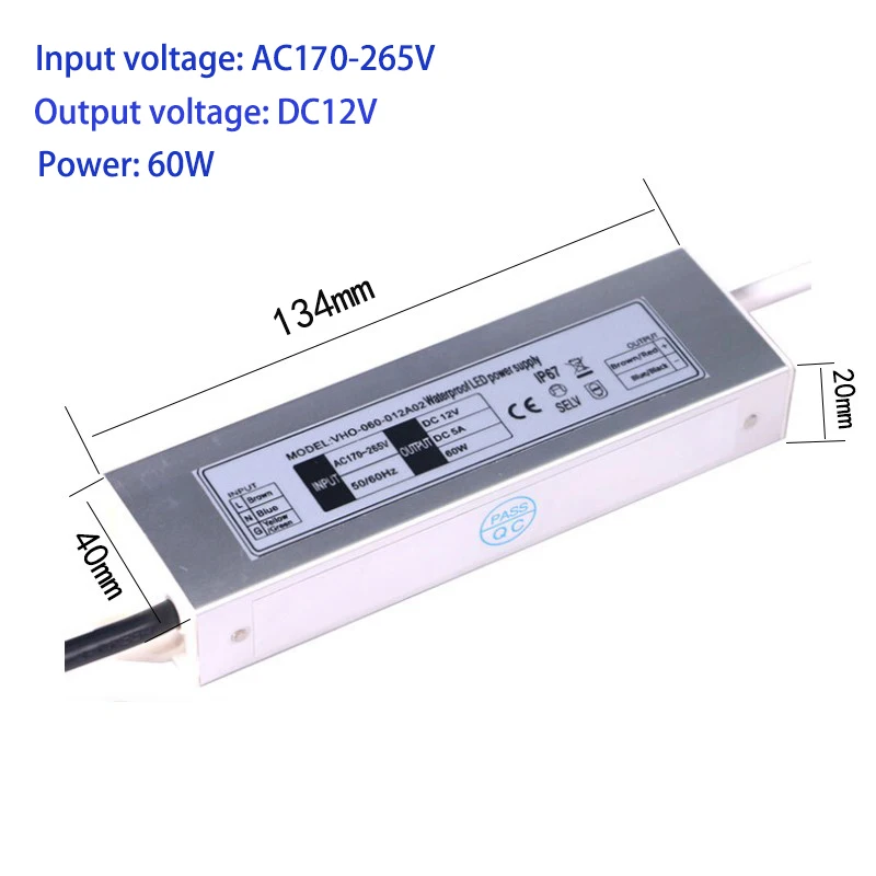 Wyjście AC100-265V wejściowego wodoodporny zasilacz LED 12V 1A 12W/1.68A 20W /2.5A 30W/ 3.75A 40W /5A 60W/sterownik transformatora