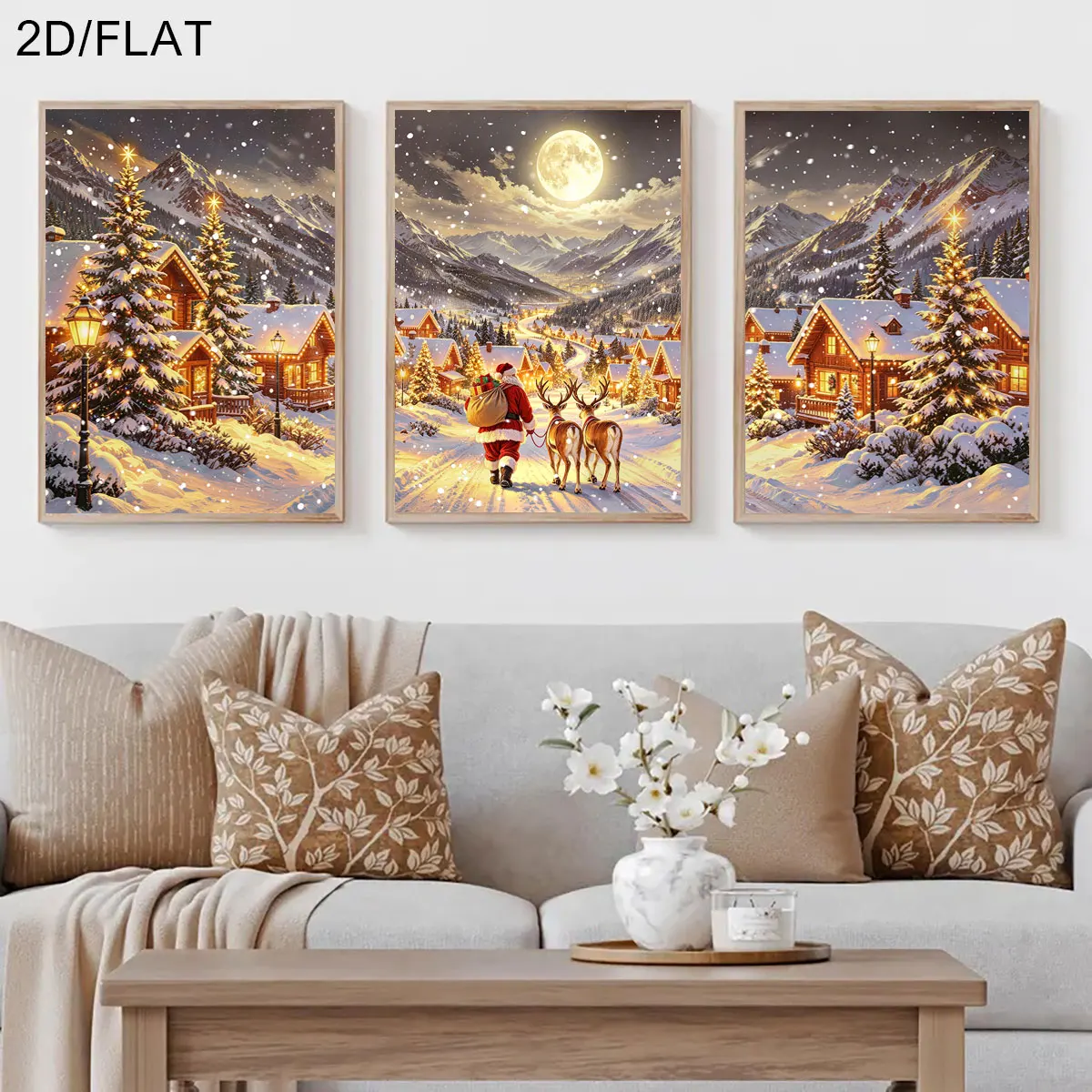3pcs frameless Canvas Painting 3pcs/Set Winter Christmas Town Santa Claus Posters Unframed Cozy Winter Christmas Posters for Liv