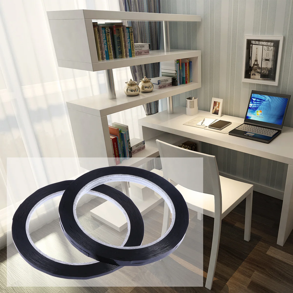 6 قطعة شريط تحديد الشبكة السوداء عرض 3 مللي متر شريط مخطط ذاتي اللصق للاستخدام الورقي والخشب والبلاستيك الفني للحرف اليدوية #3