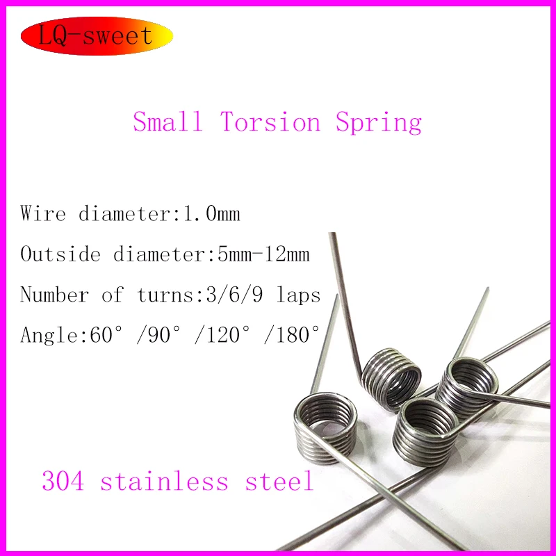 304 stainless steel Small Torsion Spring Hairpin Spring 180/120/90/60 Degree Torsion Spring Wire Diameter 1.0mm 5PCS