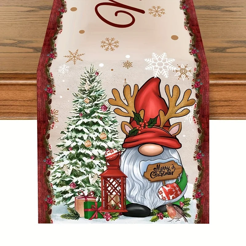 

VIKAMA Christmas Table Runner Charming Little Dwarves Festive Party Waterproof Decorative Tablecloth Table Top Ornamental Decor