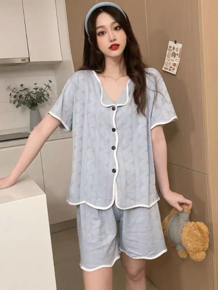 Pajama Sets Women Summer Home Nightwear Comfortable Patchwork Students Kawaii Korean Style Stylish Trendy Newly Hot Sale Chic