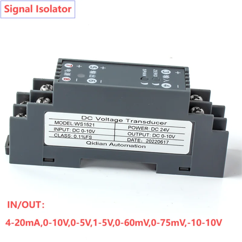 Analog Signal Converter DC24V DC12V Analog DC Signal Isolation Transmitter 4-20mA 0-75mV 0-10V -10A 10A