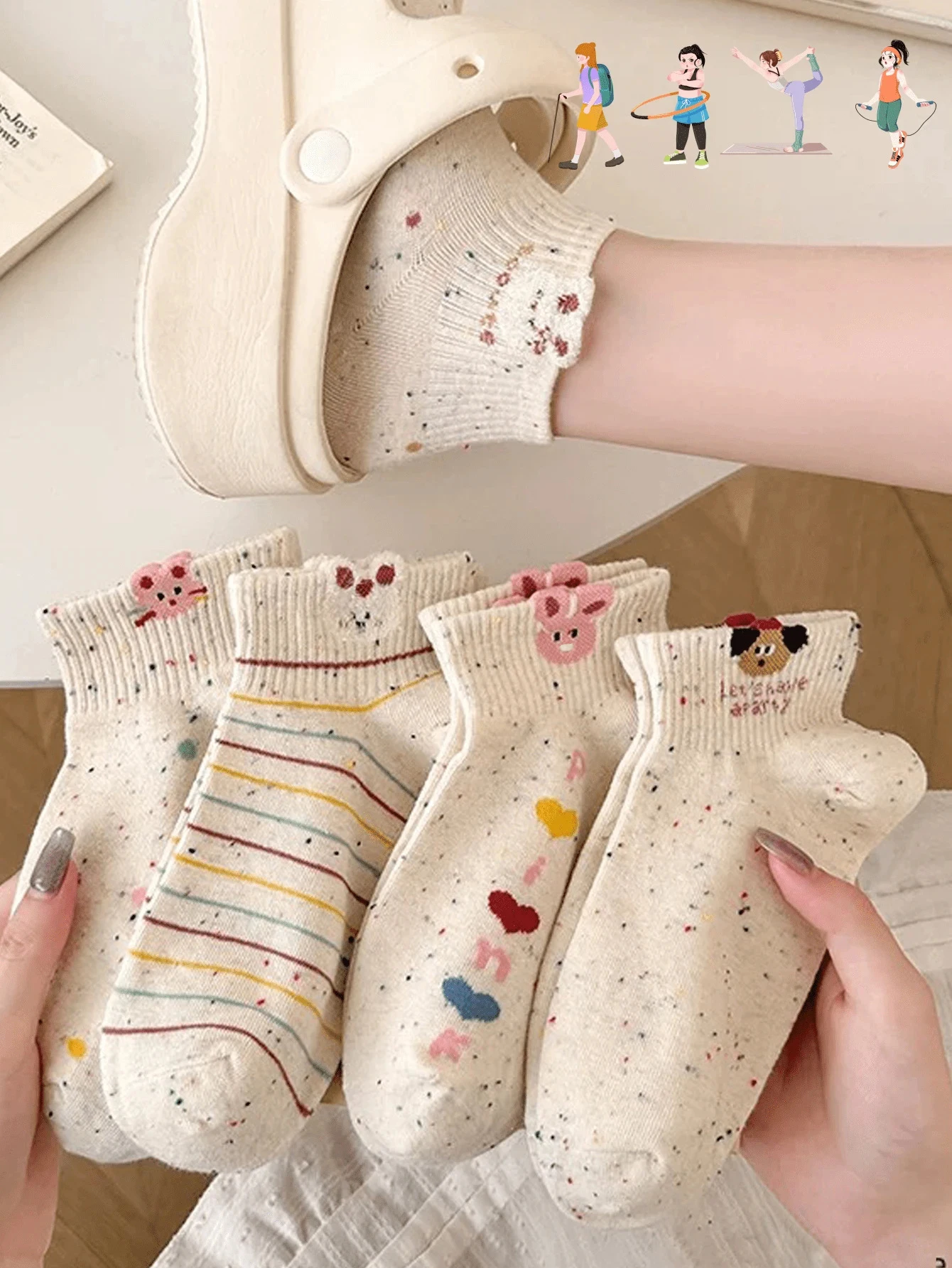 5 Pairs Women's Female Accsesories Socks Ankle Socks Boot Cheap Sales Clothes Y2K Cute Sports Funny Shoes Gift