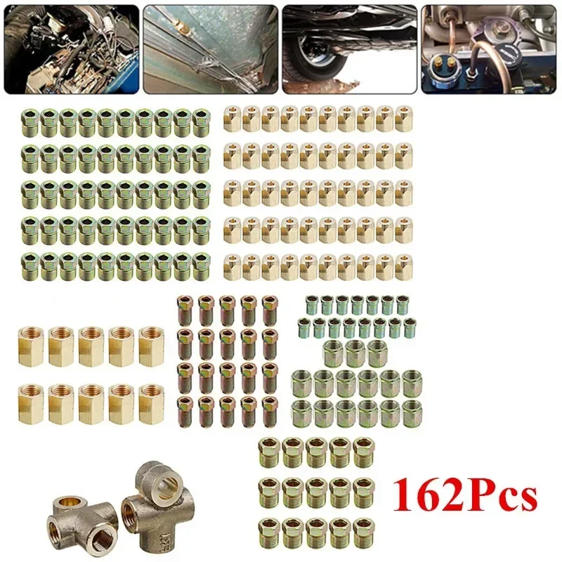 162pcs Brake Hose Line Pipe Connectors Nuts Fittings Screw Male Female Kits 3 Way 10mmx1mm 3/8" 7/16" 24 TPI UNF Metric Nuts