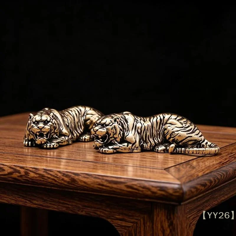 【YY26】Solid Brass Tiger Figurine Vintage Cast Feng Shui Desk Ornament Paperweight Gift{Z}