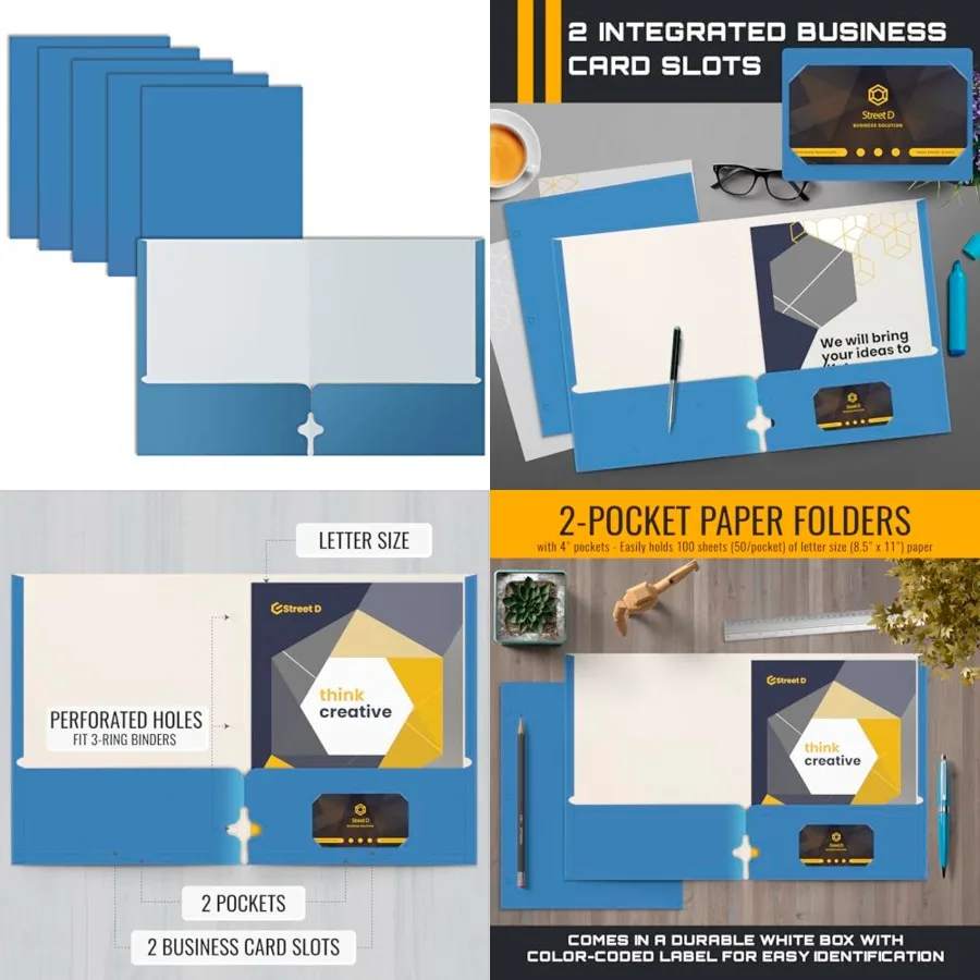 

Light Blue Letter Size Two Pocket Portfolio Folders 50-Pack for Office Organization Durable Paper Folders with Secure Storage a