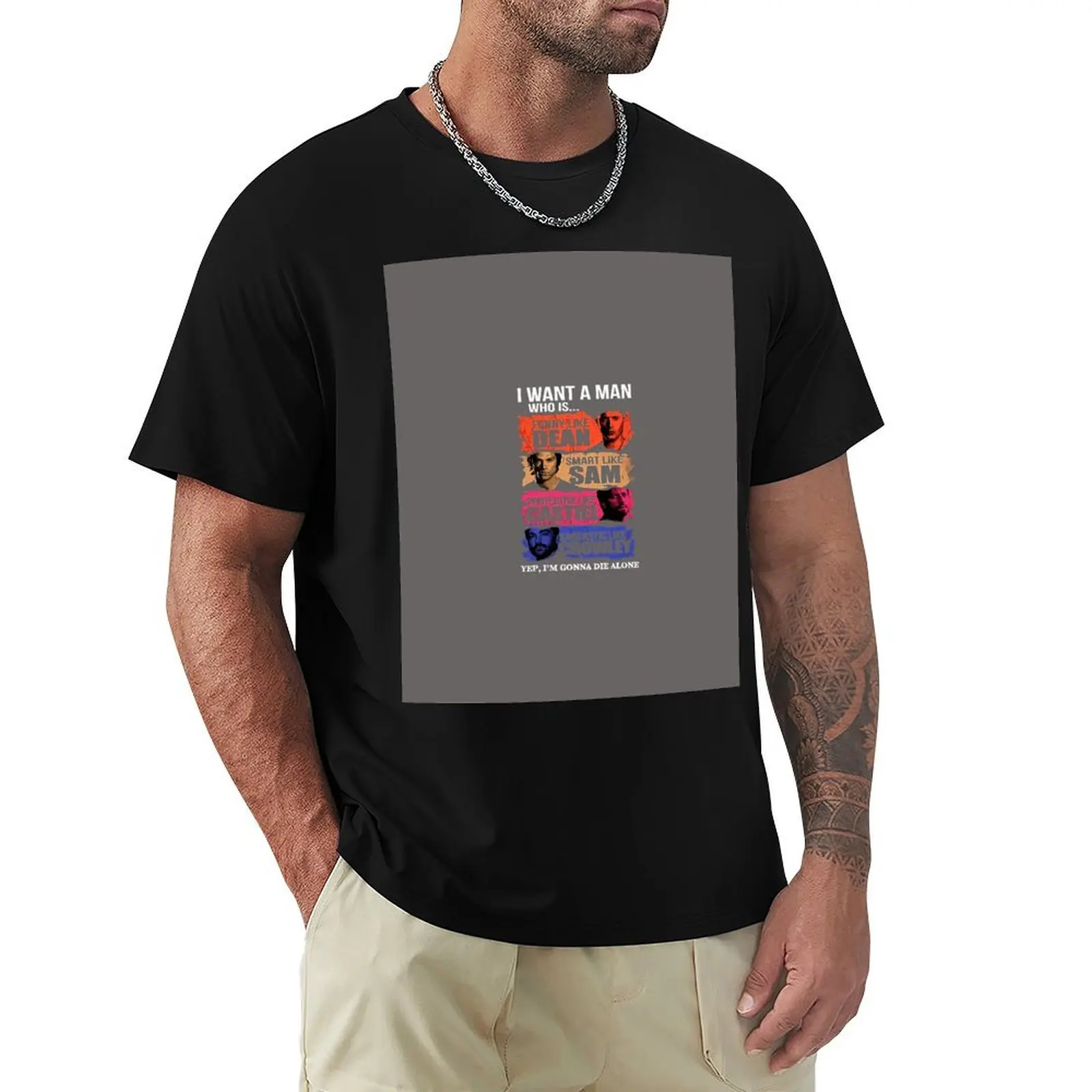 Ich möchte einen Mann, der D.ea.n Sam und C.rowl.ey mag. Lustiges T-Shirt mit lustigen Fakten, modisches, lässiges Kurzarm-Oberteil