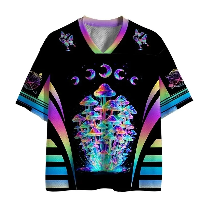 Colorful Mushroom Star Moon Shirt 07 Digital Loose Short Sleeve, Electronic Music Party Couple Top