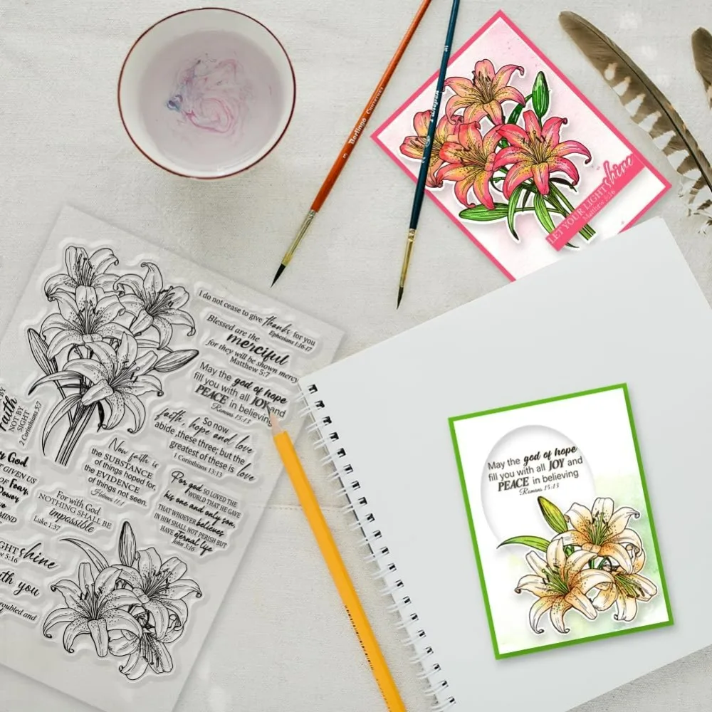 Lily Bible Flowers Clear Stamps for Cards Making The Bible Word Clear Stamp Seals 5.83x8.27inch Transparent Stamps for DIY