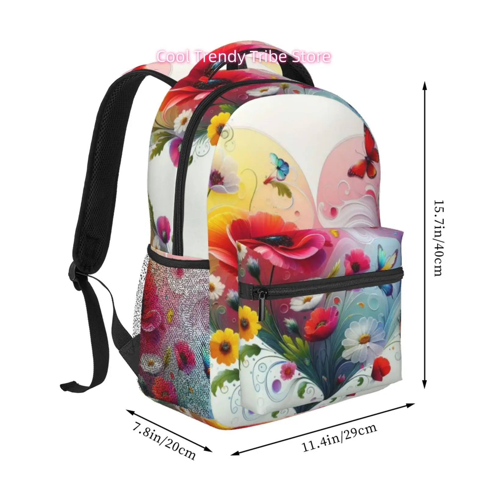 Heart-Shaped and Butterflies Print Backpack, High Quality Oxford Cloth, Adjustable Shoulder Straps, for Women Travel, Outdoor& D