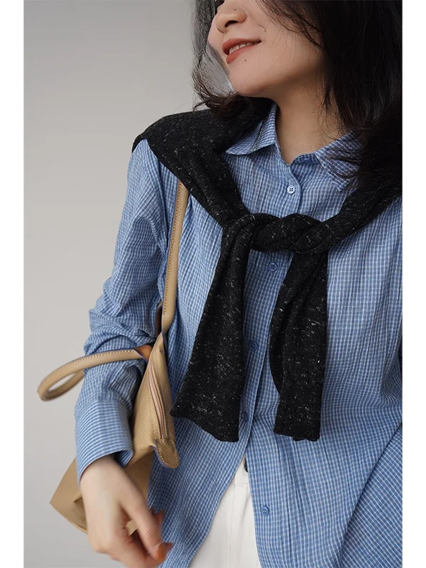 

VEENJOY Sea Salt nut Ultrine id Легкая хлопковая рубашка с воротником и длинными рукавами для женщин, повседневная, весенняя мода