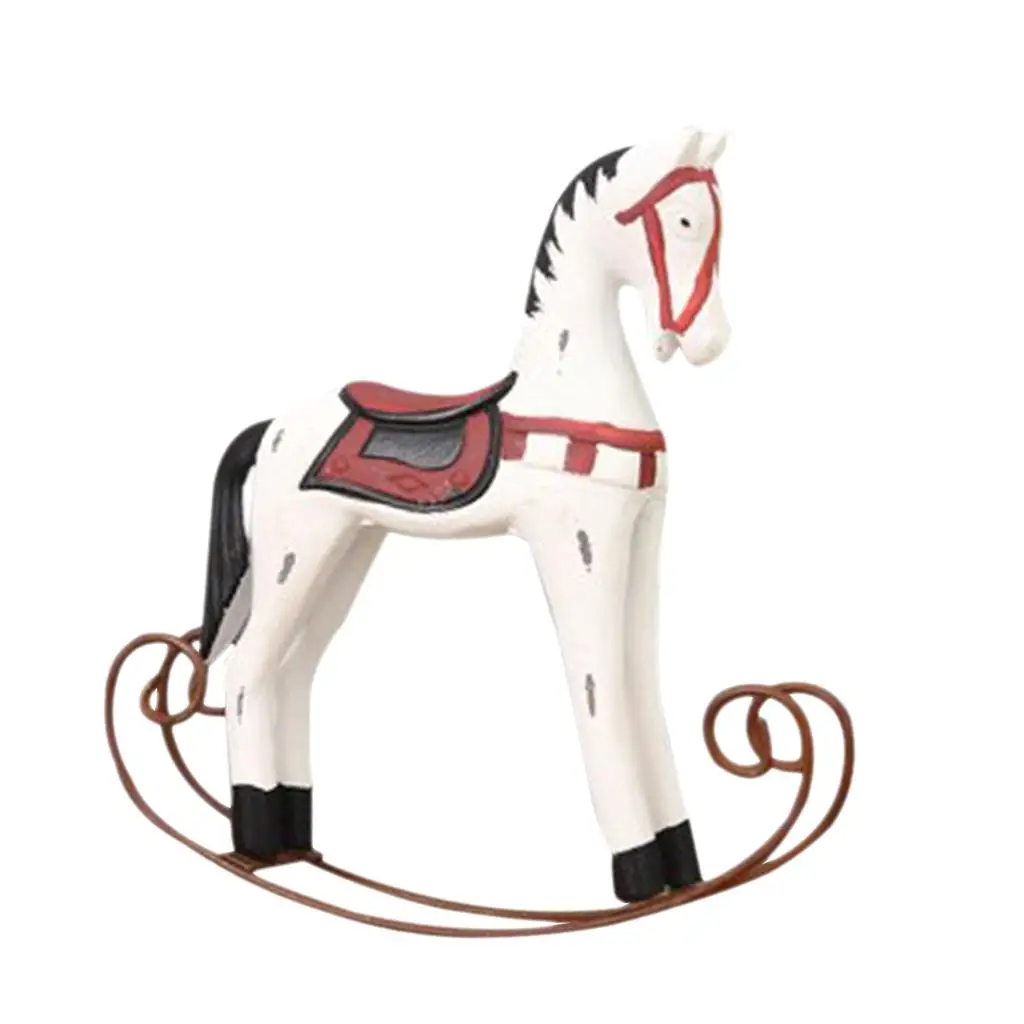 Nordic Wooden Rocking Horse Statue Wedding Decor Wood Horse Crafts Living Room Ornament Kids Toys