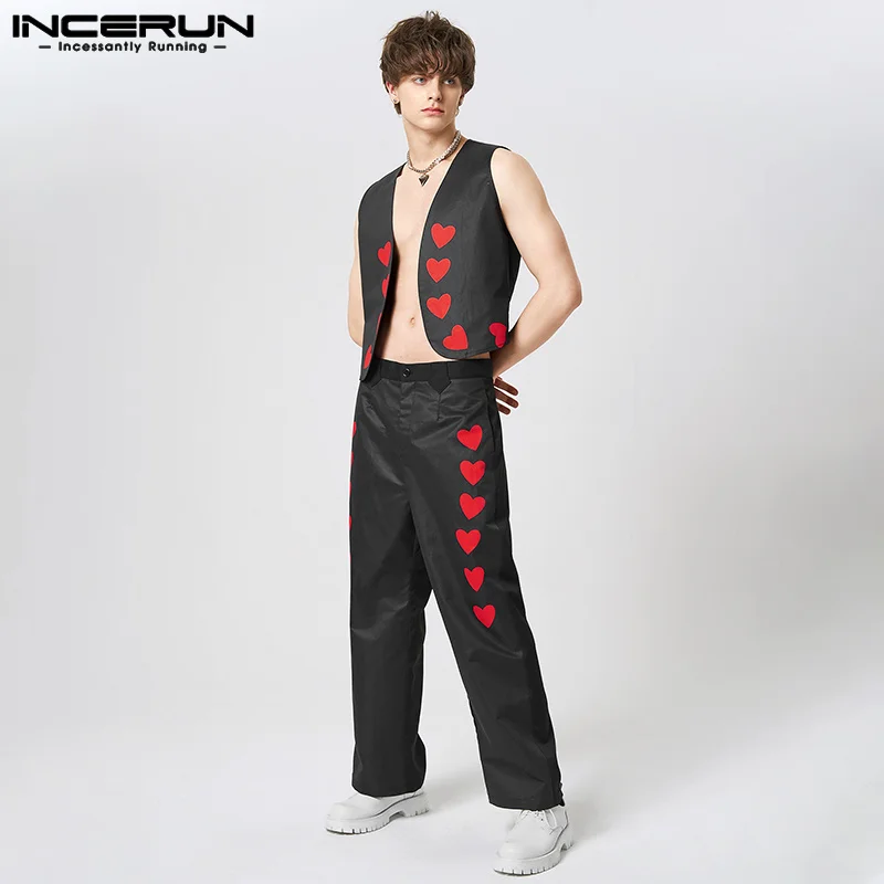 INCERUN Men Sets Printing V Neck Sleeveless Open Stitch Vests & Straight Pants 2PCS Streetwear 2023 Fashion Men's Suits S-5XL