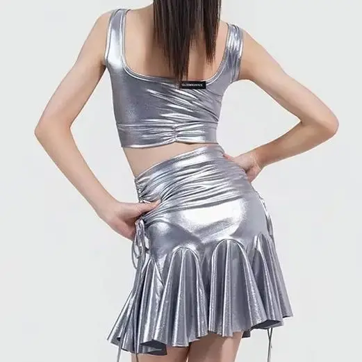 Children's Latin Dance Dress Set for Performance Silver Stage Clothes New Girl Cha Cha Rumba Show Dance Practice DanceWear