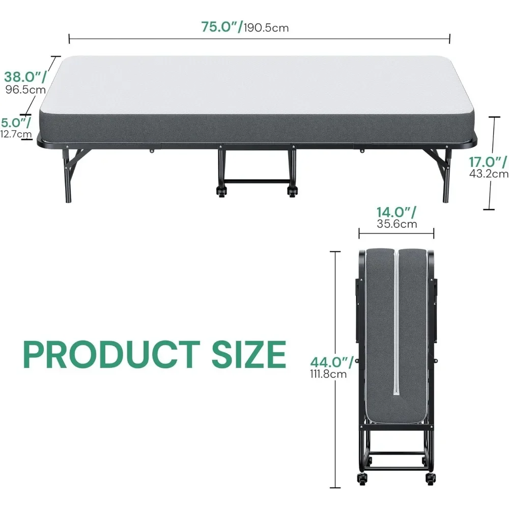 Twin Folding Bed with Mattress, 75