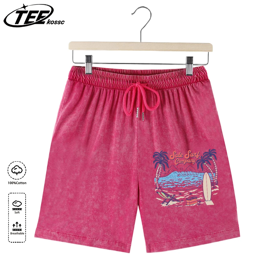 

Sale Surf Company Wave Coconut Tree Prints Male Summer Loose Washed Sportpants Thin Cotton Office Short Pants Cool Daily Shorts