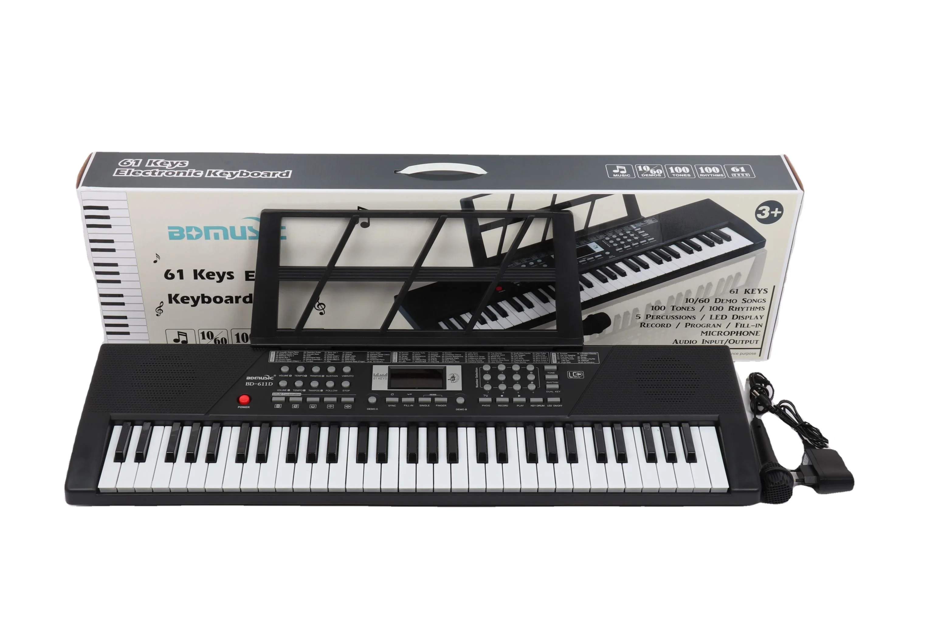 Professional 61 Keys Electronic Keyboard with Double Stereo Speaker for Adult Children Beginnings