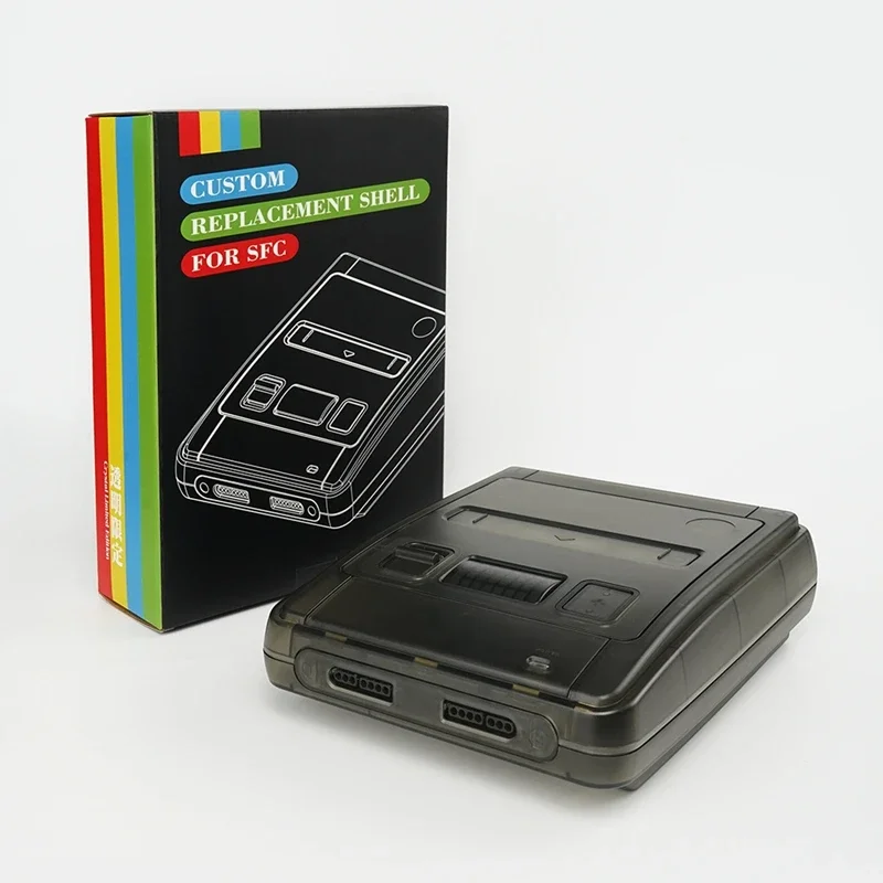 Ersatz-Konsolengehäuse für Super Famicom SNES, transparente Abdeckung mit Schrauben und Aufkleber – Detail 1