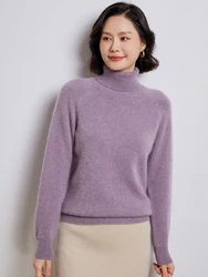 Lapel 100% Pure Wool Sweaters Women's Thicken Knit Pullover Casual Turtleneck Long-Sleeved Sweater Autumn New Woolen Base Shirts