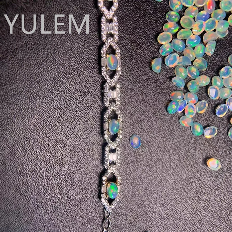 YULEM Natural Opal 3x4mm Simple Women Daily Opal Bracelet with Silver 925 Fine Jewery