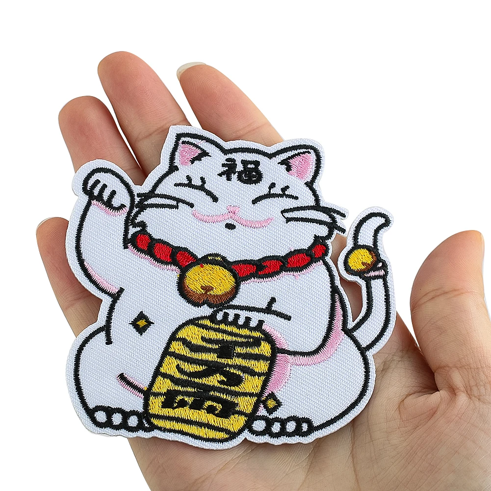 2PCS Chinese Style Lucky Cat Applique Custom Iron on Transfers for Clothing DIY Apparel Sewing Supplies Scrapbook Accessories