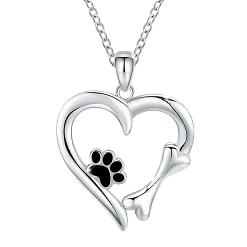 Creative Heart Shape Dog Paw Bone Pendant Necklace for Women Fashion Pet Jewelry Accessories Puppy Memorial Gifts collares