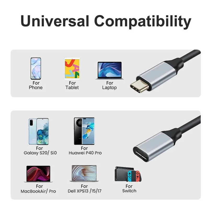 USB C Type C Extension 4K 60HZ Male to Female Cable USB 3.1 High Speed Data Extender Cord For Macbook Laptop