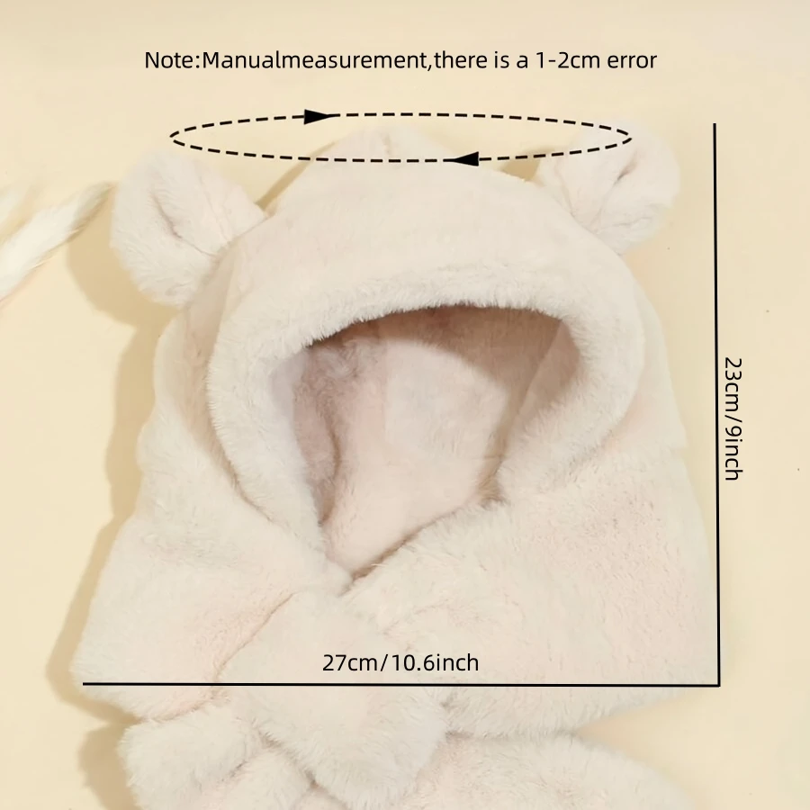 الشتاء الطفل قبعة وشاح قطعة واحدة فو الفراء قبعات للأطفال الكرتون الدب الدافئة الرقبة غطاء للأذن للبنين بنات يندبروف بيني المواد الرضع #5