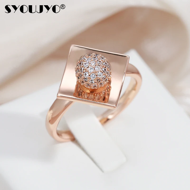 SYOUJYO 585 Rose Gold Color Women's Ring Luxury Small Ball Design Natural Zircon Micro Wax Setting Wedding Party Fashion Jewelry