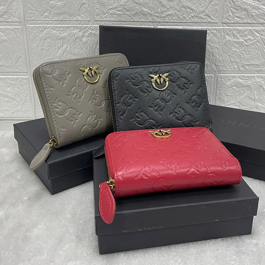 

Women's Embossed Leather Short Wallet with Zipper - Multi-Card Holder & Coin Pocket, Slim Travel Purse for Everyday Use