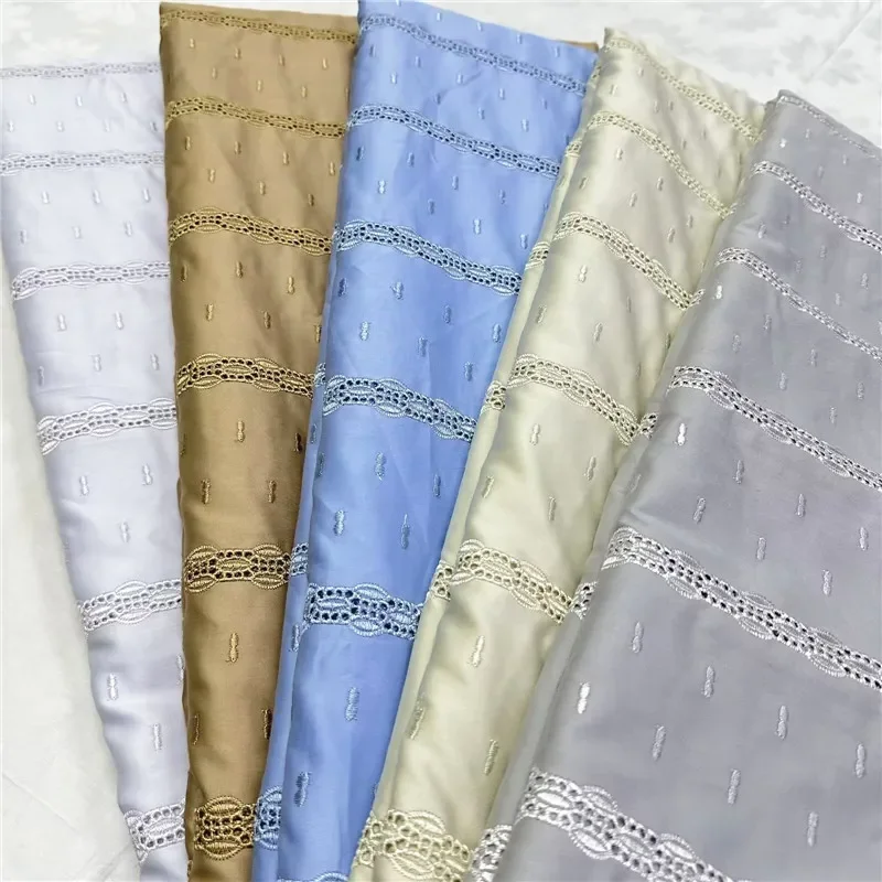 

5 Yards Nigerian 100% Cotton Polish Satin Embroidery Fabric High Quality Swiss Voile Lace Material For Men Dubai Style 14L362003