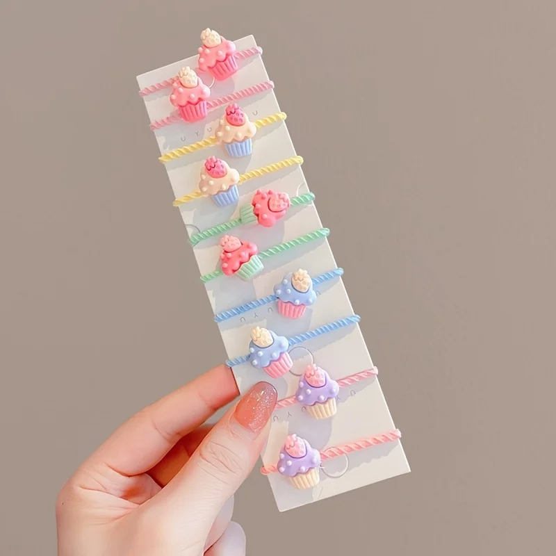 10/50 Packungen mit bezaubernden Haargummis für Kinder | Blumen-, Schleifen- und Eiscreme-Cartoon-Haaraccessoires-Set. – Detail 2
